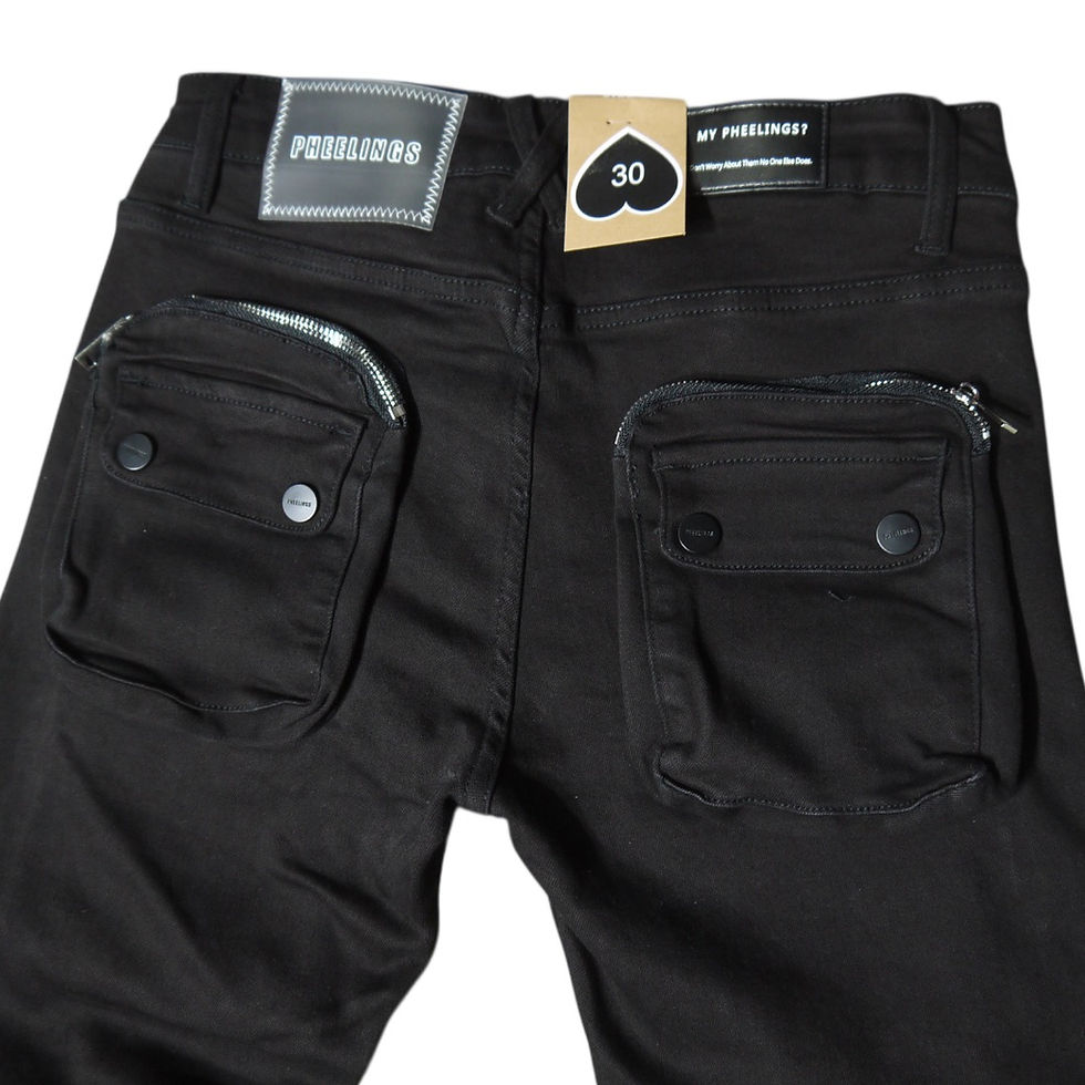 サムネイル： "PHEELINGS" Journey To Greatness Cargo Flare Stack Jeans (Black)
