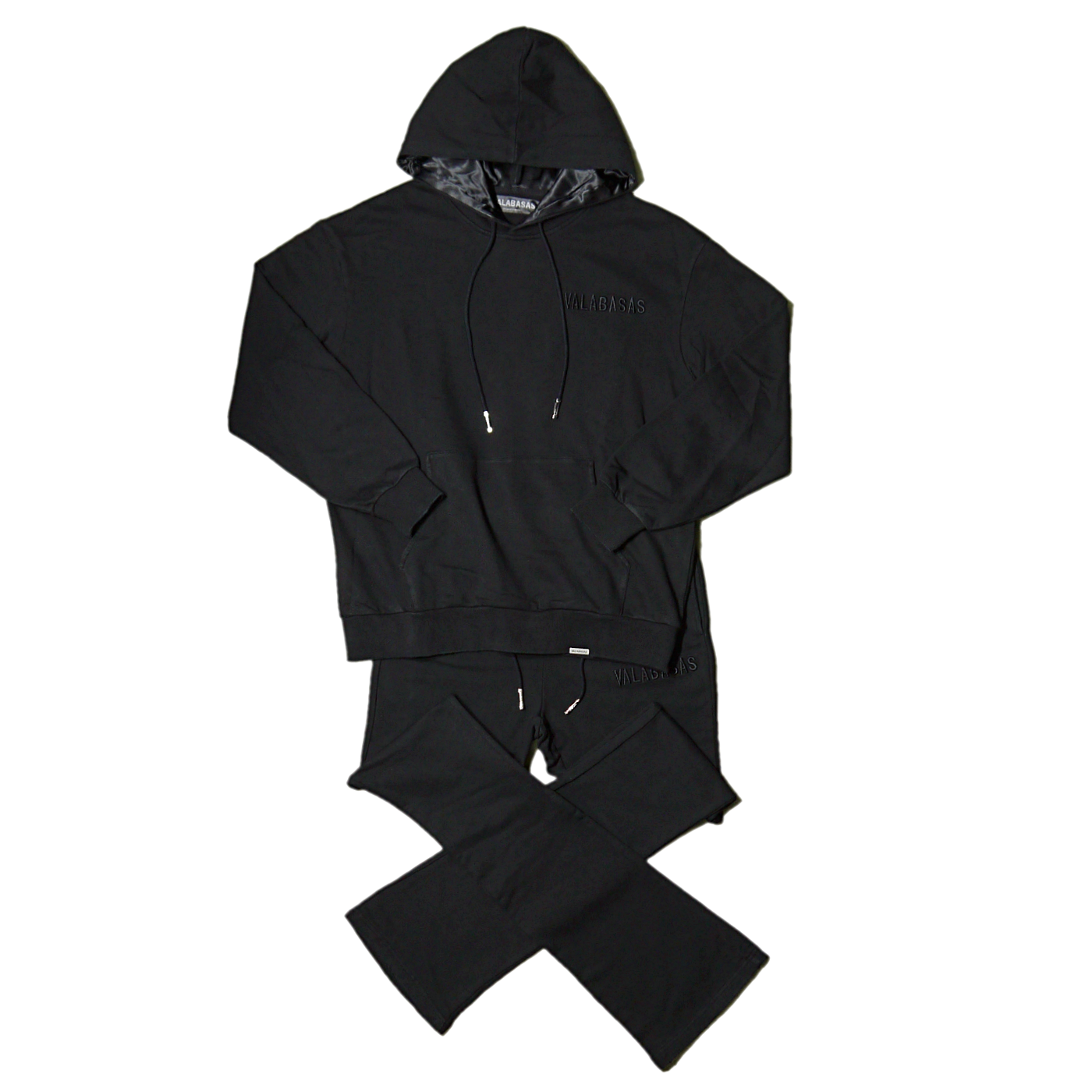 "VALABASAS" Accent Hoodie Flare Sweat Sets (Black)