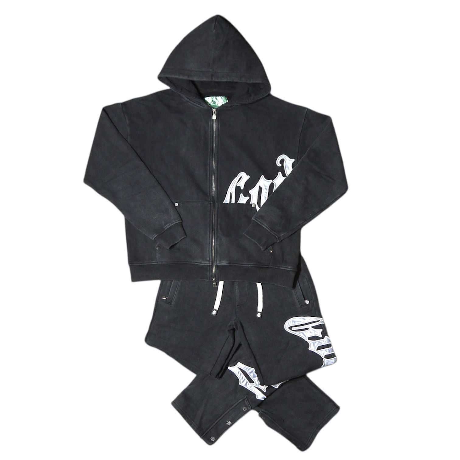 "GODSPEED" OG Satin Logo Sweat Suits V2 (Black×Silver)