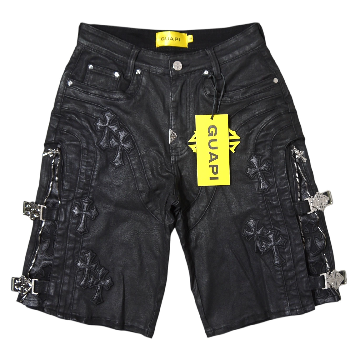 "Guapi" Coated All Black Cross buckle Jorts