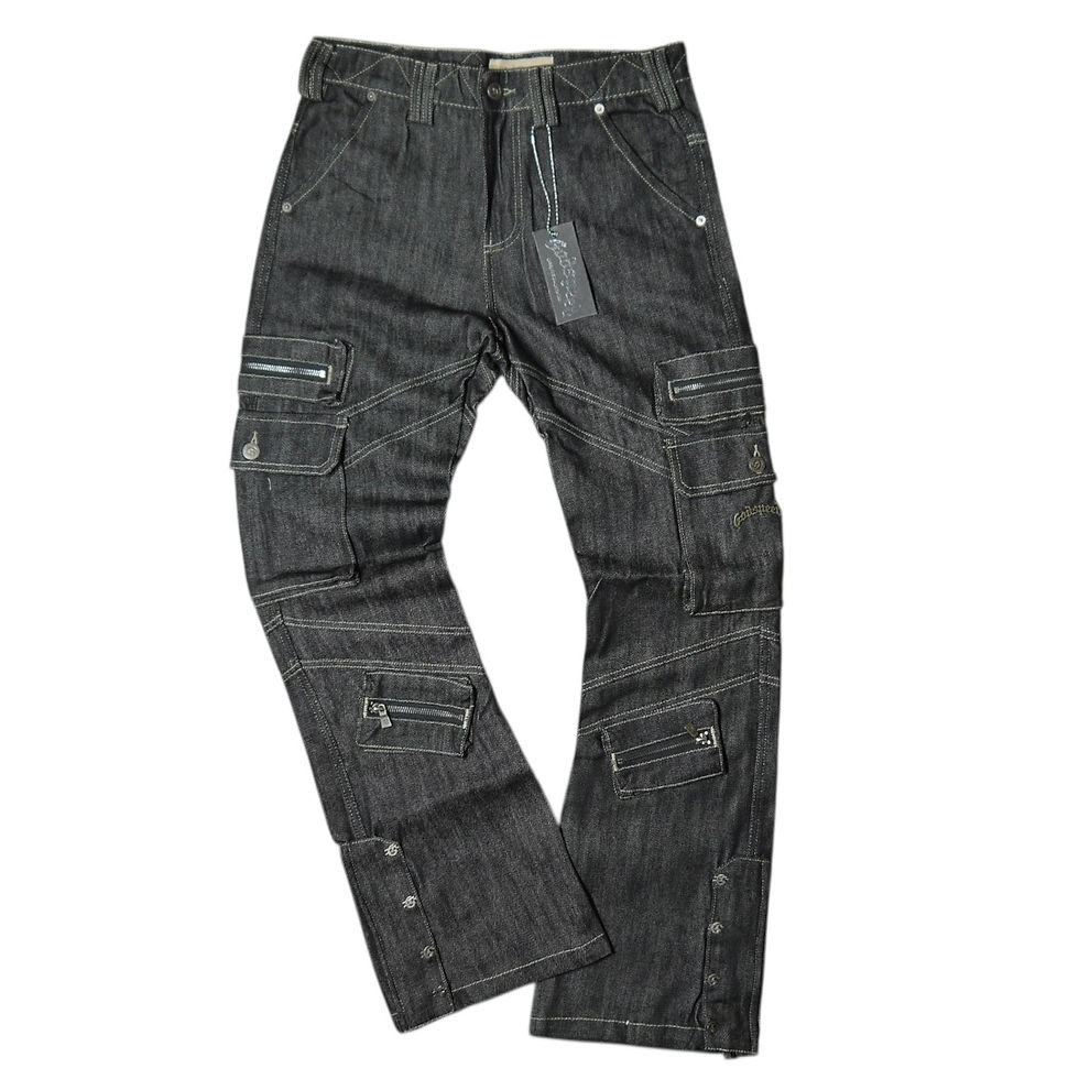 "GODSPEED" Rockstar Flare Cargo Jeans (Raw Black)