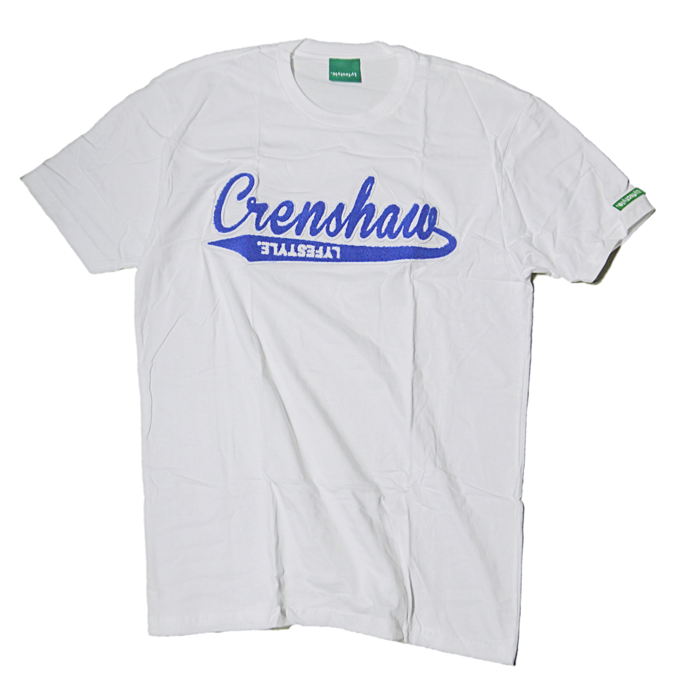 "Lyfestyle" Crenshaw Blue Script S/S Tee (White)