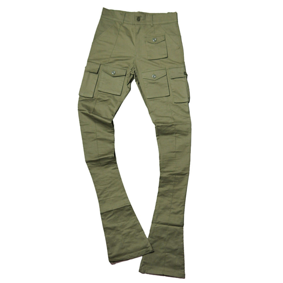 "IRIDIUM" Olive Green Stacked Cargo Pants