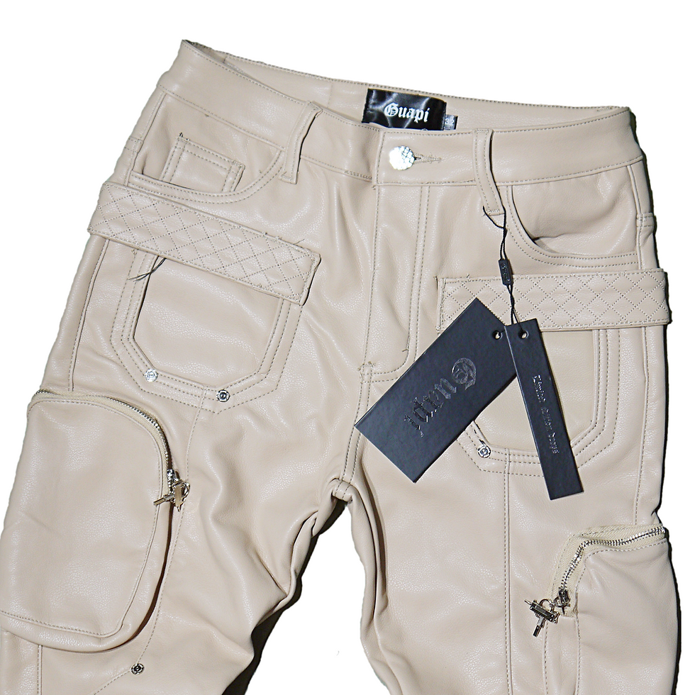 サムネイル： "Guapi" Sand Brown Cargo PU Leather Pants