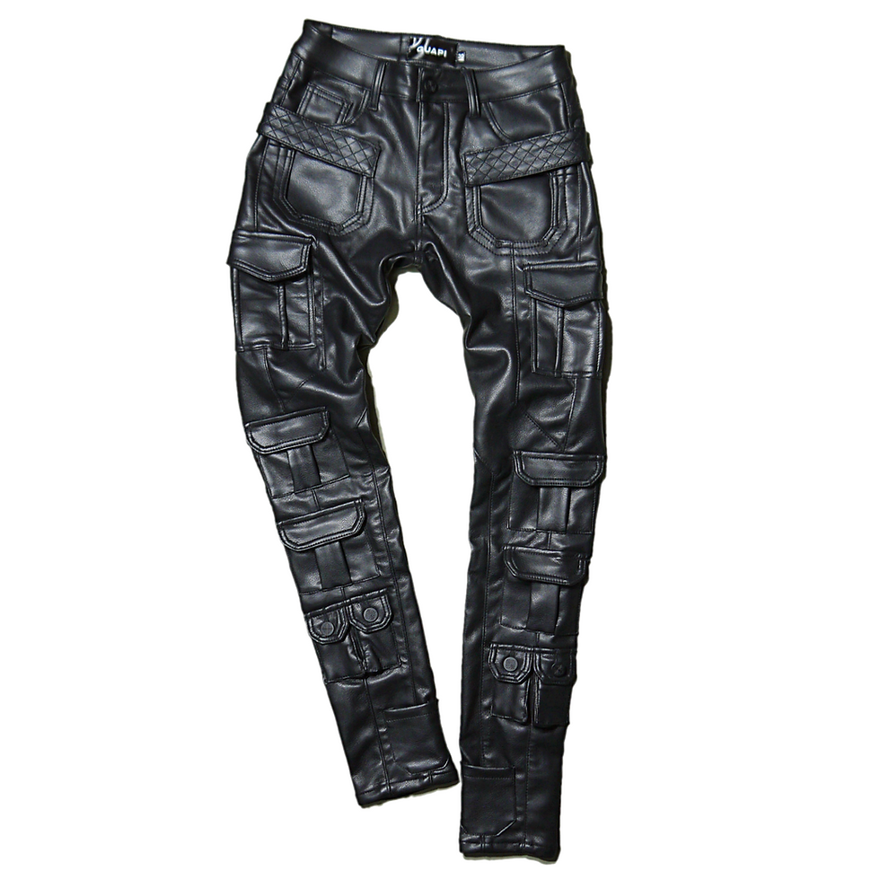 サムネイル： "Guapi" All Black Cargo PU Leather Skinny Pants