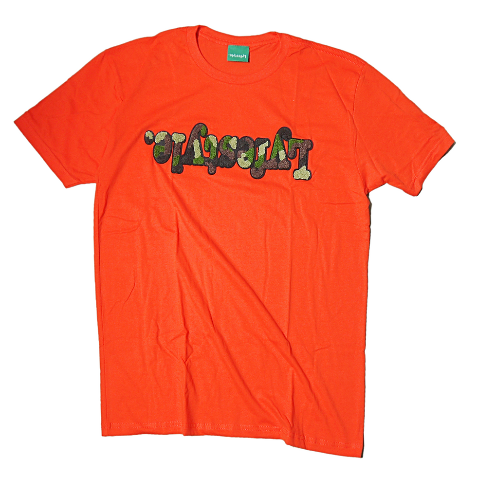 "Lyfestyle" Camo Script S/S Tee (Orange)