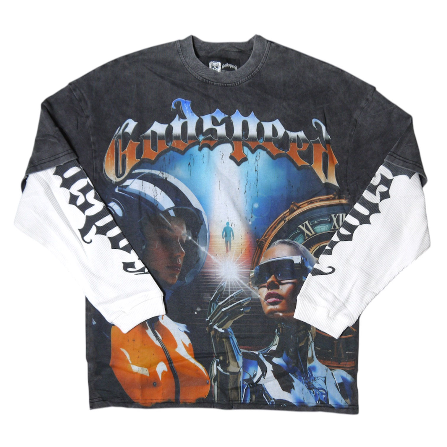 "GODSPEED" Chosen One Layered L/S Tee (Black Washed)