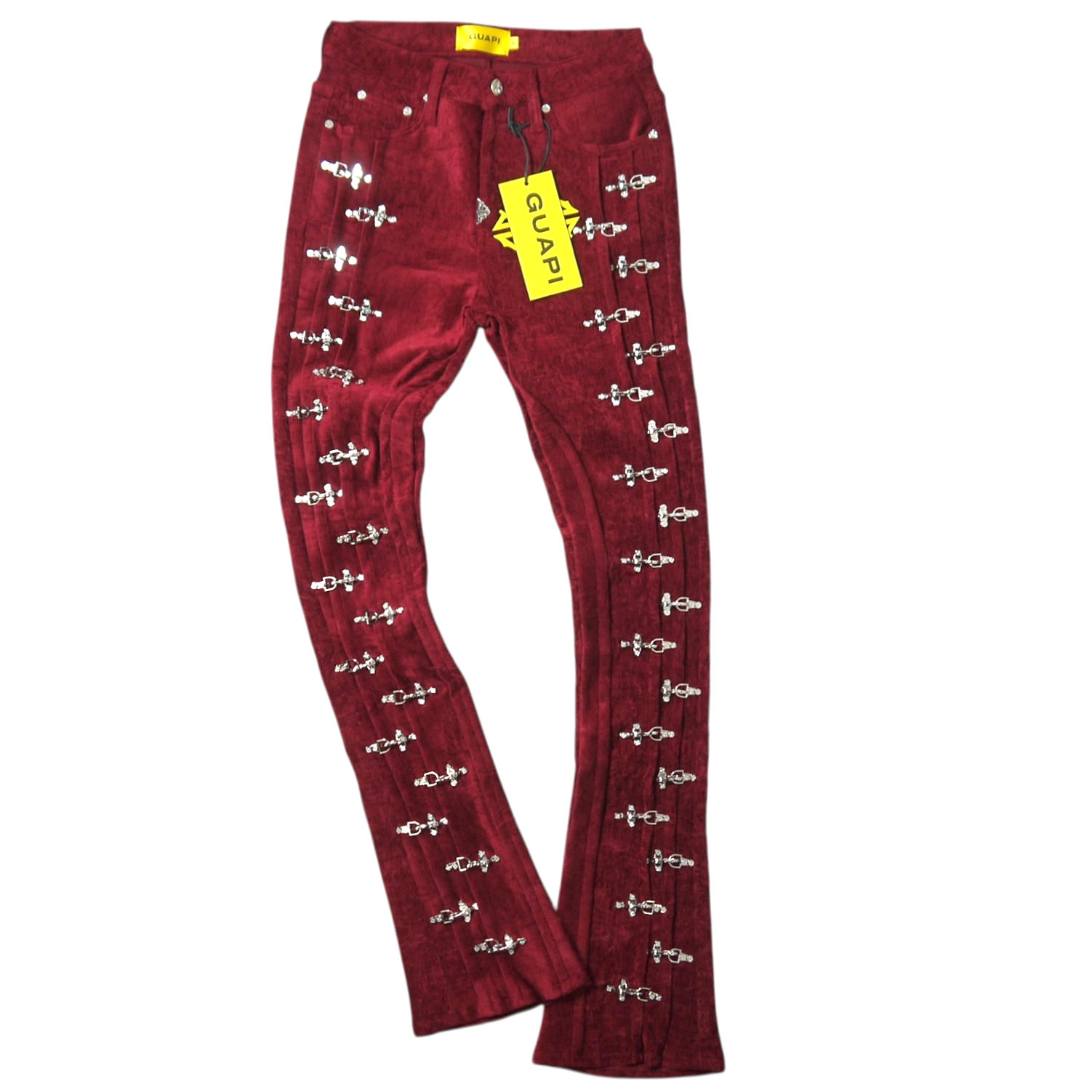 "Guapi" Red Velvet Aviation Clasp Flare Jeans