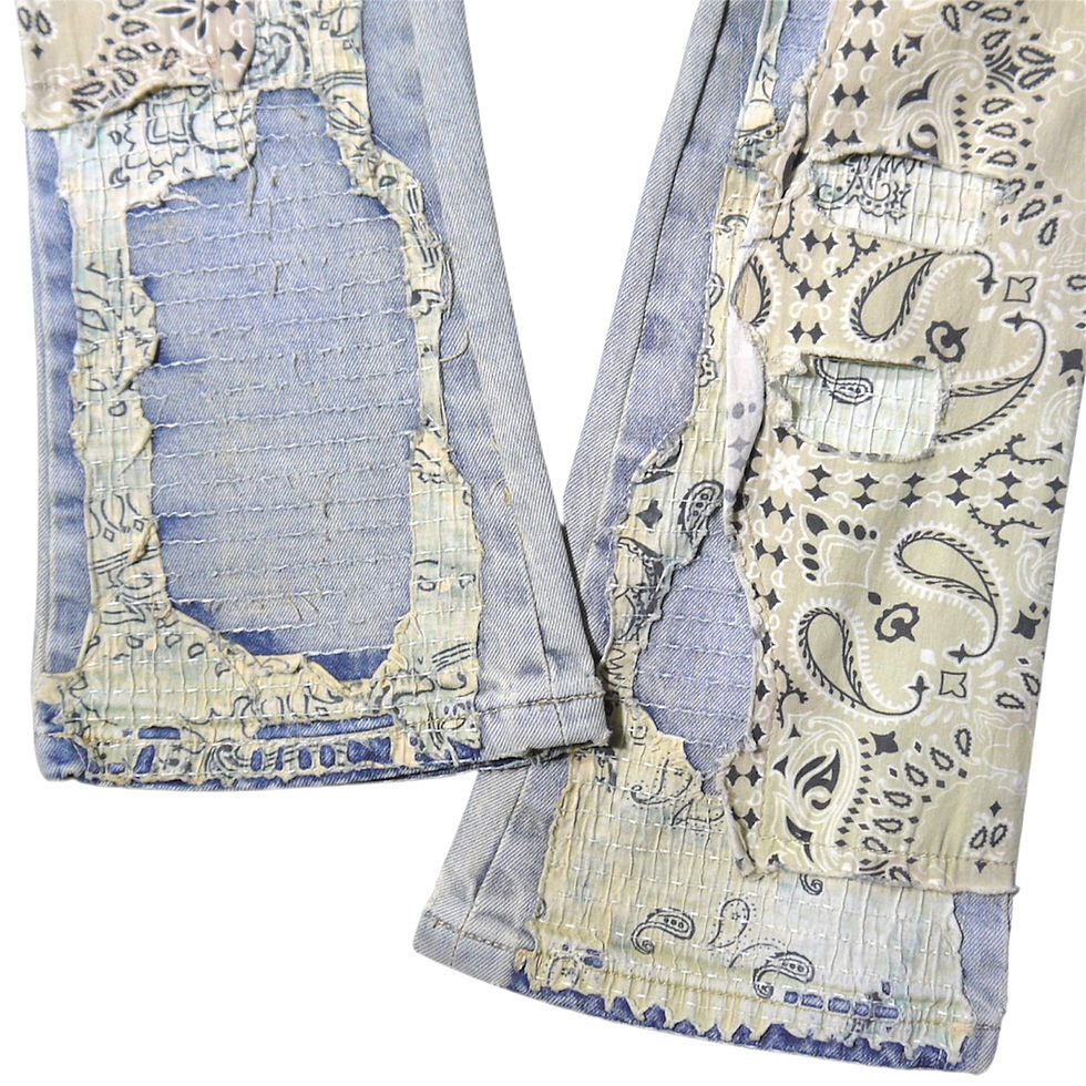 サムネイル： "Guapi" Vintage Paisley Distressed Flare Jeans