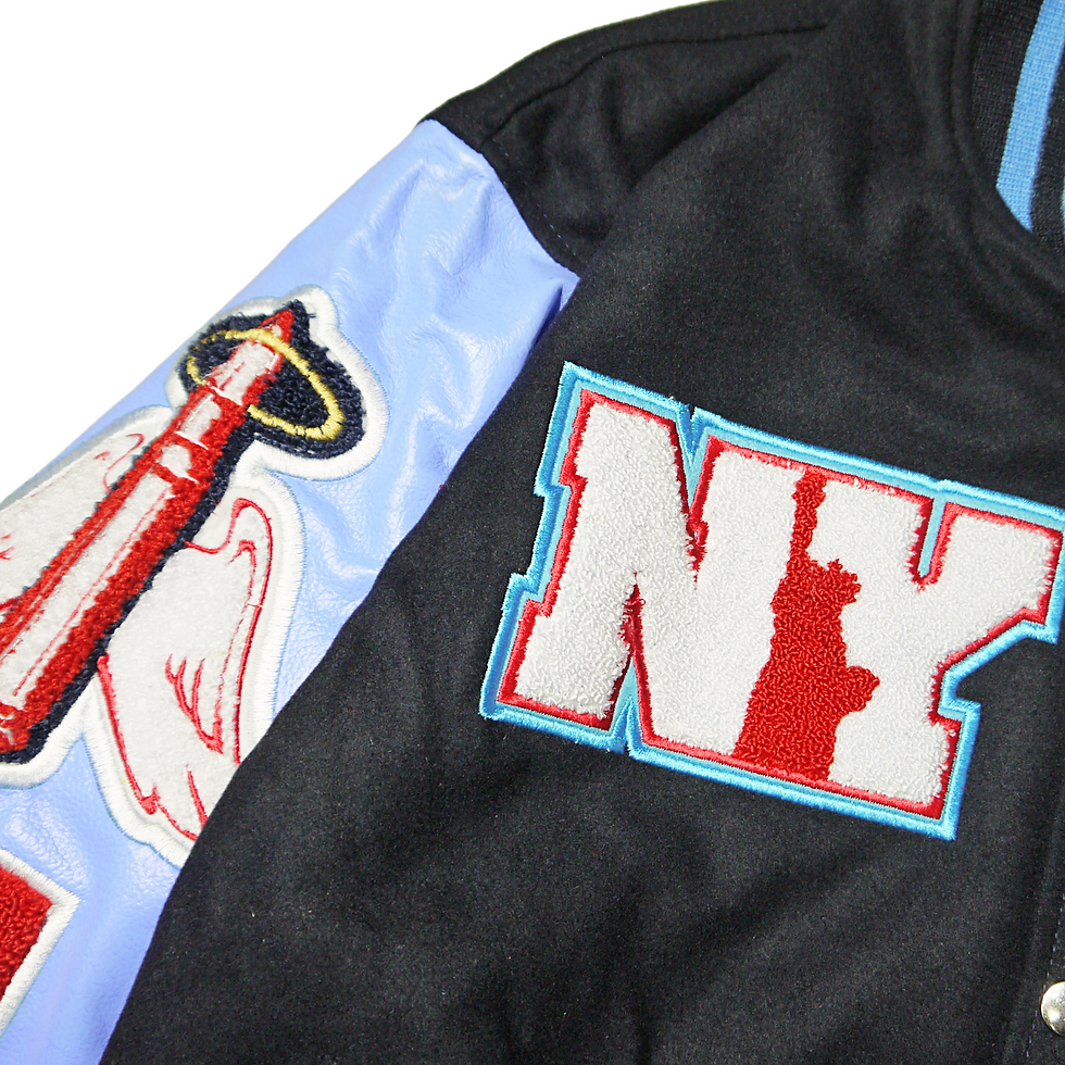 サムネイル： "NYM FITTED AUTHORITY" Mobbin Leather Sleeve Varsity Jacket (Navy)