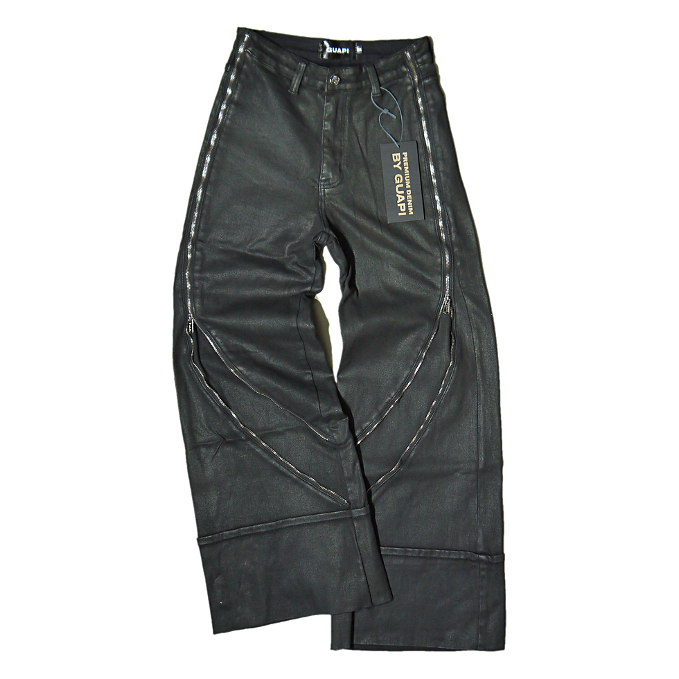 "Guapi" Obsidian Black Waxed Zipper Baggy Jeans