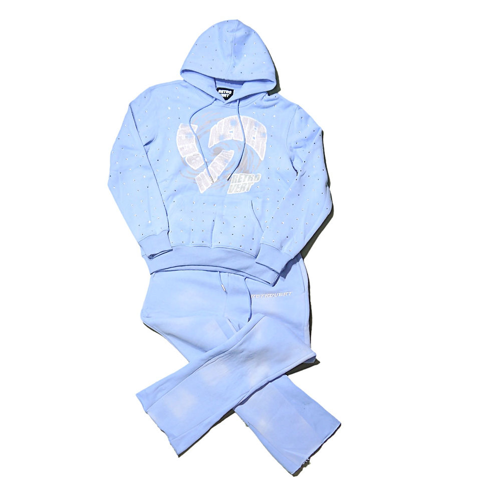 "RETROVERT" Rhine Stone Hoodie Sets (Sky Blue)