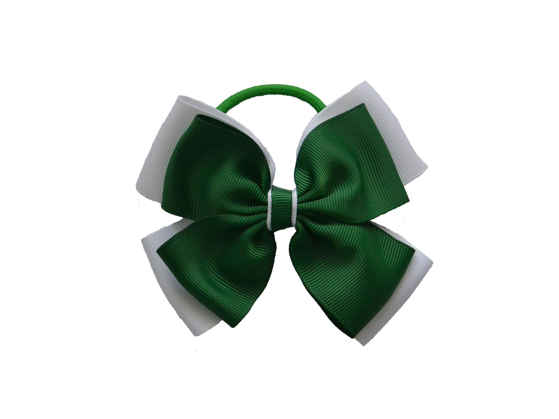 Green and White bow hair bobble