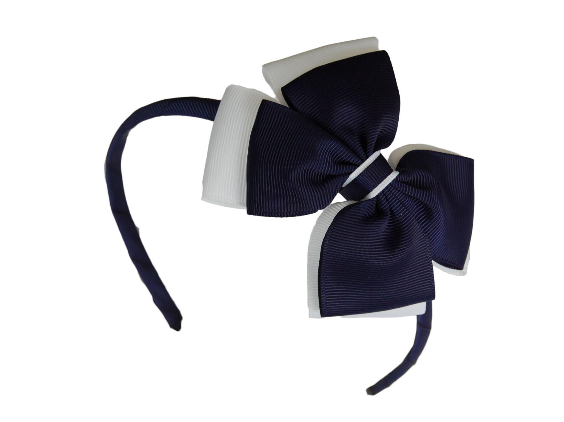 Navy and white school bow hair headbands