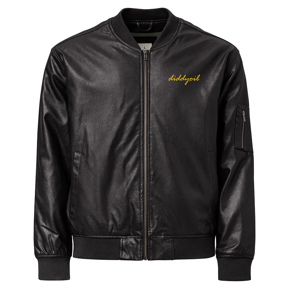 Thumbnail: Black Leather Bomber Jacket with Diddyoilembroidery