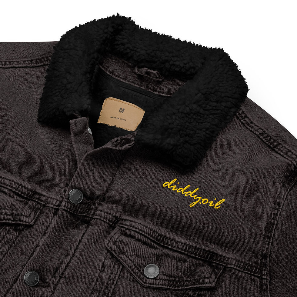 Thumbnail: Black denim jacket with sherpa collar, 'diddyoil' embroidered