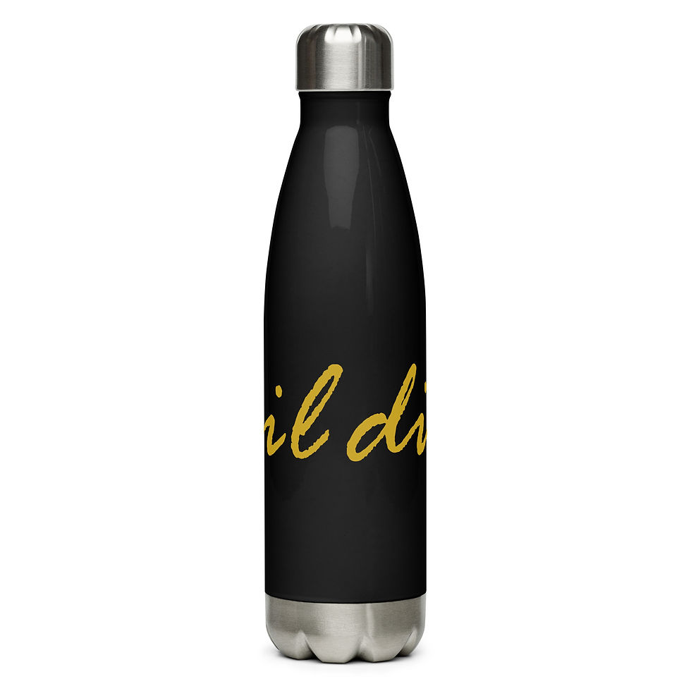 Thumbnail: Black stainless steel water bottle with gold diddyoil text