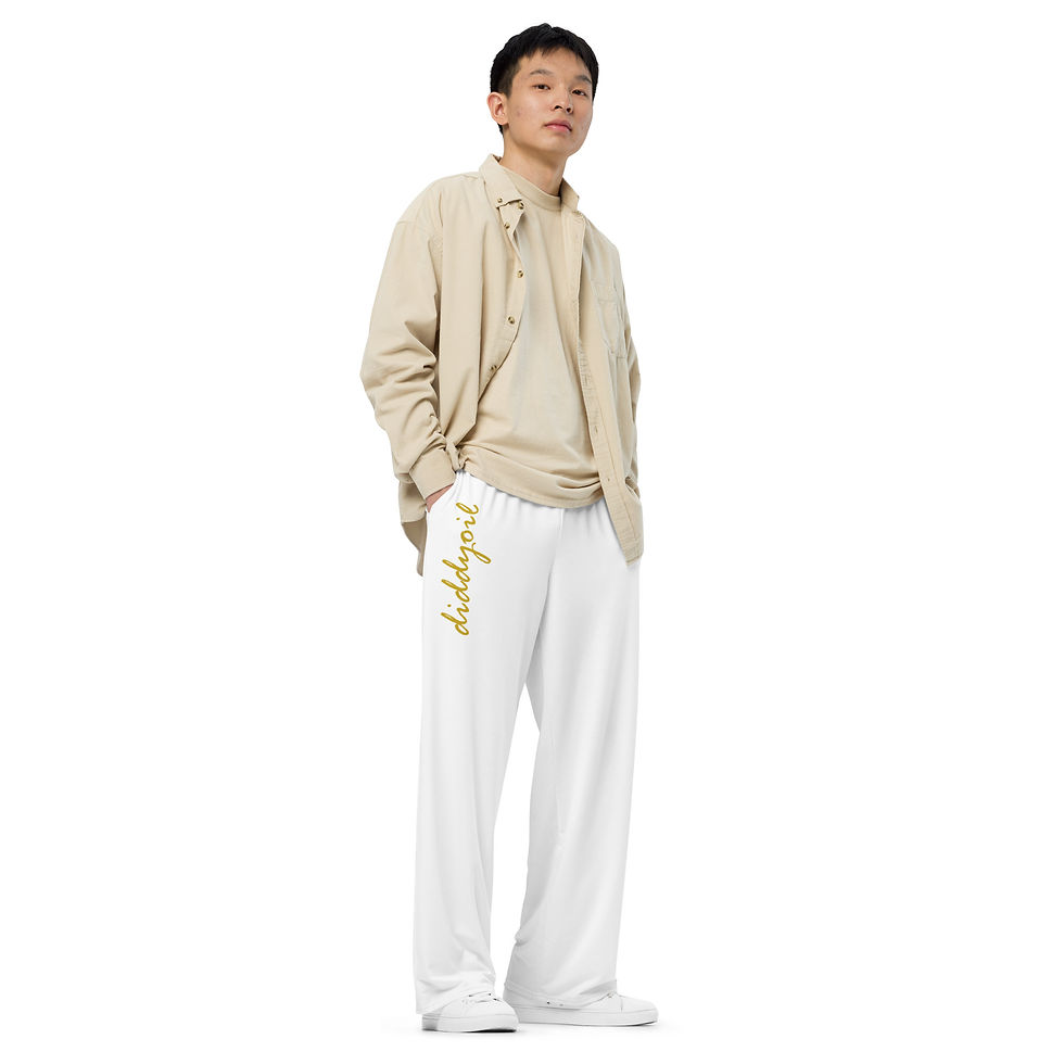 Thumbnail: Model in beige shirt and Diddyoil white wide-leg pants