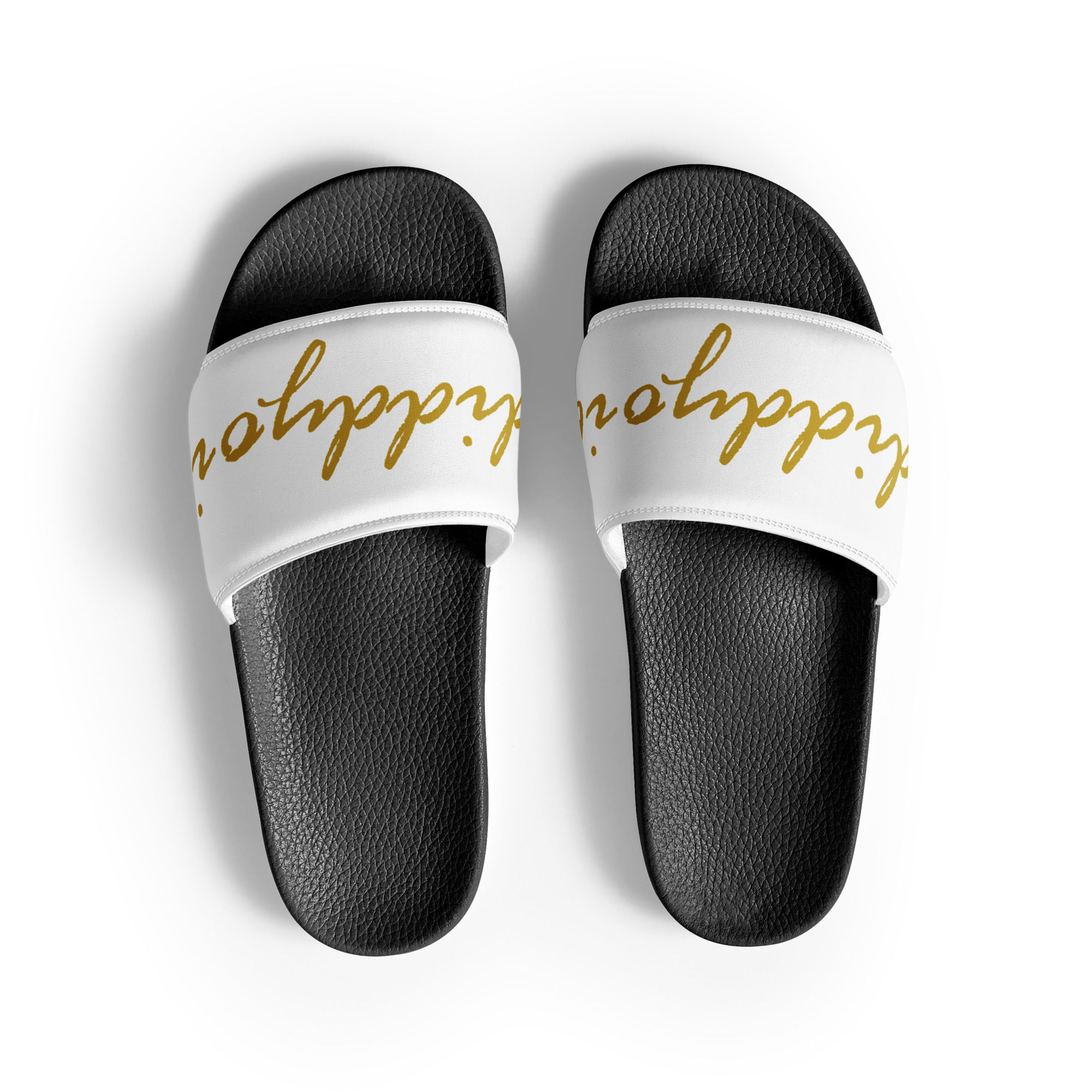 White and black slides with gold diddyoil