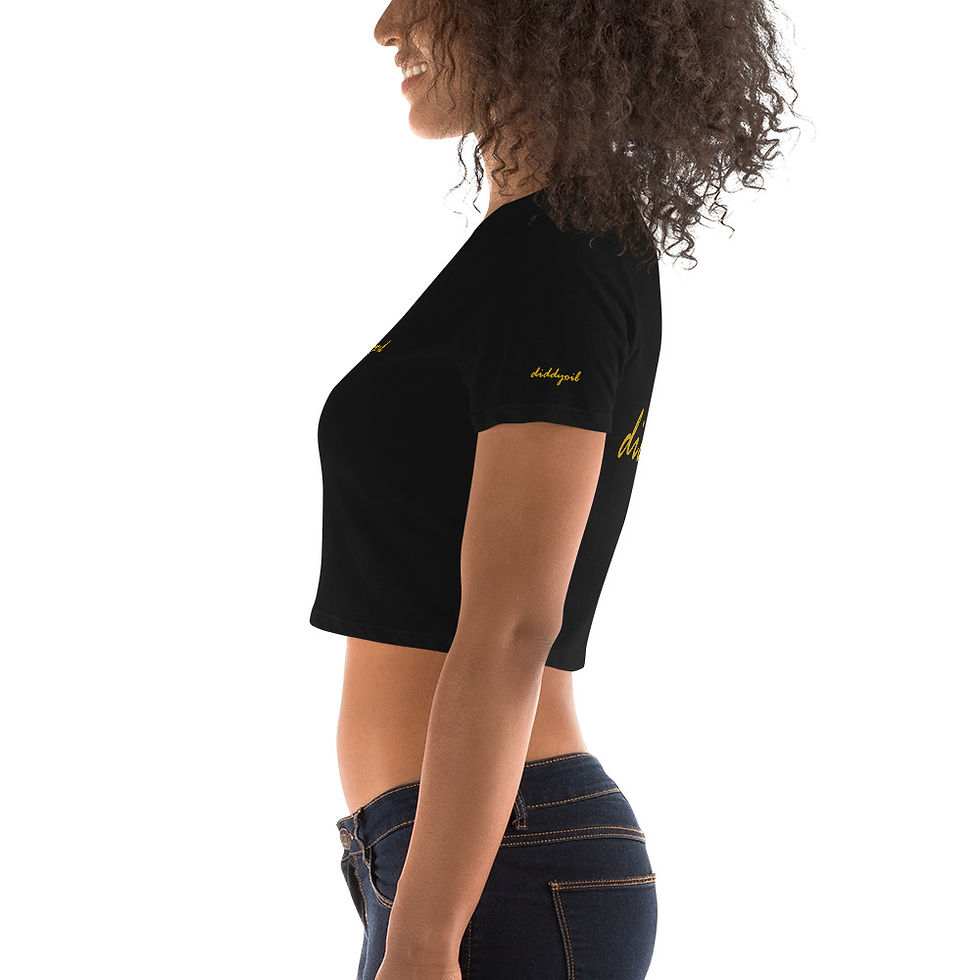 Thumbnail: Woman in black Women's Crop Tee, gold logo diddyoil