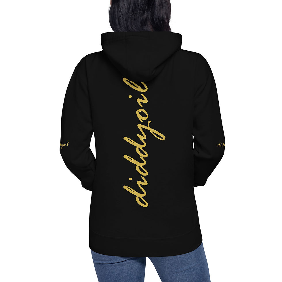 Thumbnail: Black hoodie with Diddyoil, gold lettering on back