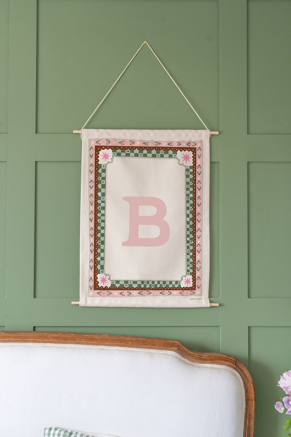 Thumbnail: Personalised Pink & Green Decorative Initial Printed Fabric Banner