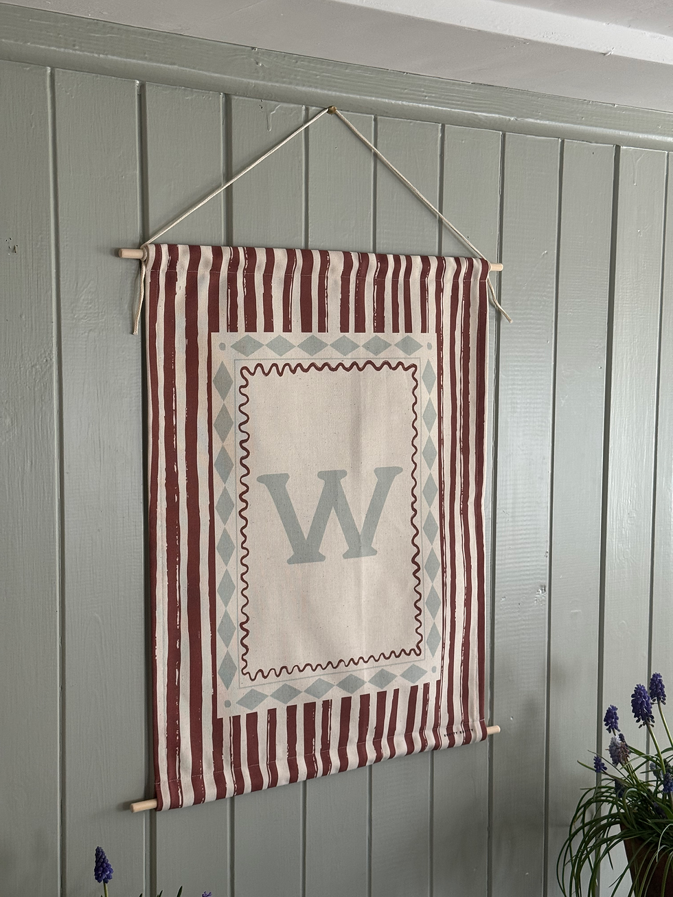 Thumbnail: SAMPLE Burgundy & Blue Stripe W Initial Printed Fabric Banner