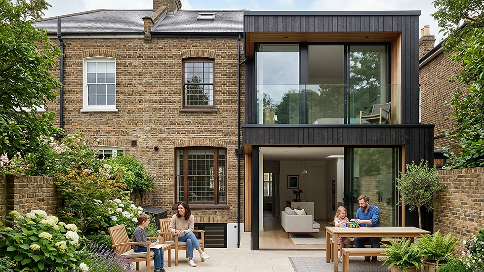Eye-level view of modern residential building with balanced window placement