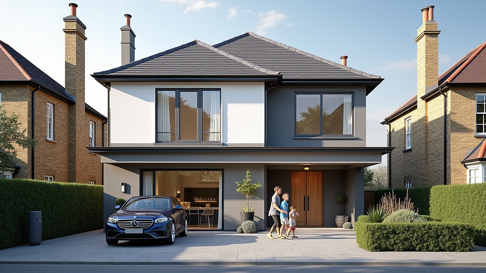 Eye-level view of a modern London townhouse exterior
