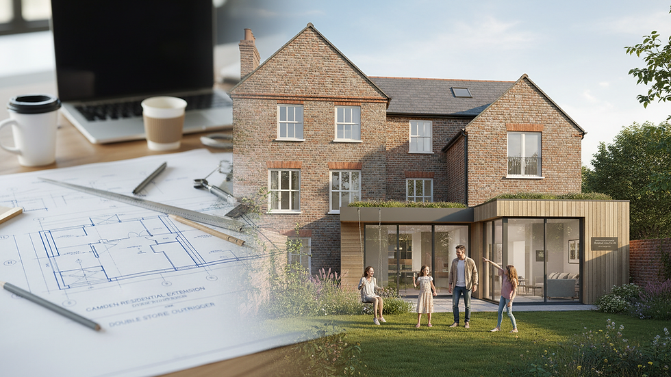 Close-up view of detailed architectural plans for a London residential extension