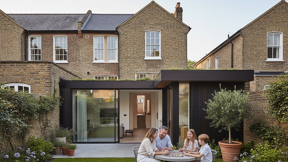 Eye-level view of modern London residential building with architectural details