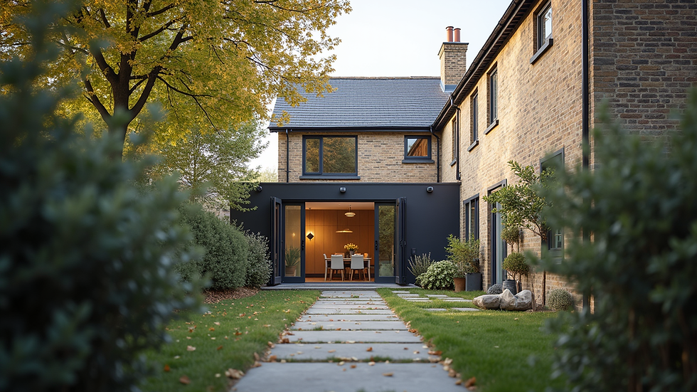 Eye-level view of a modern single-storey rear extension on a London townhouse