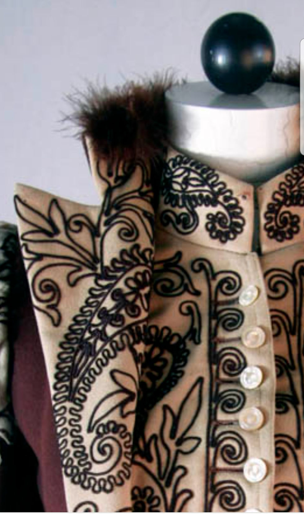 1890's walking jacket, close up of collar and lapel embroidery
