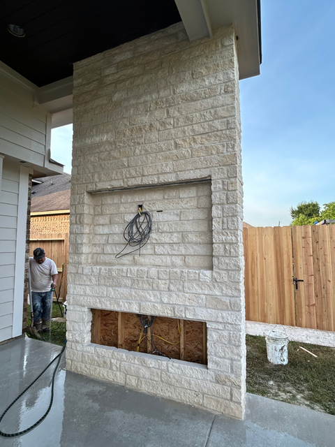  custom stone fireplace built in Houston Texas