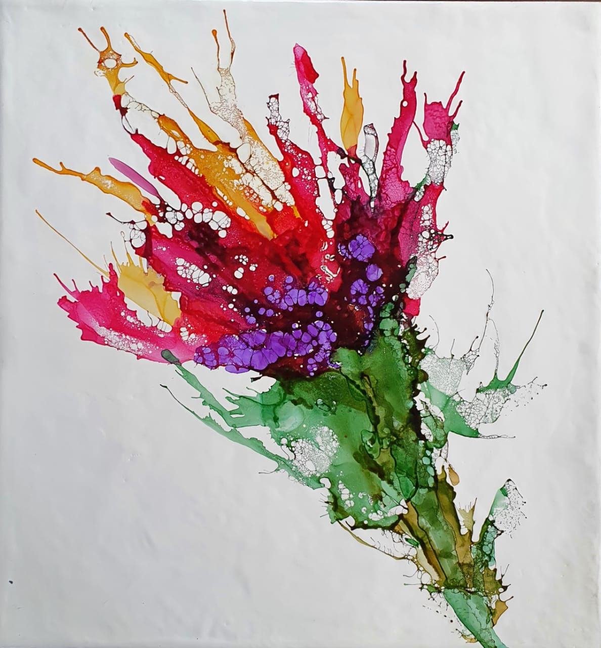 Pintura Encáustica: Flor Vibrante