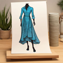 "Oceanic Elegance: Sketch of a Sea Blue African Dress Silhouette"displayed on a 3D rotating table.jpg