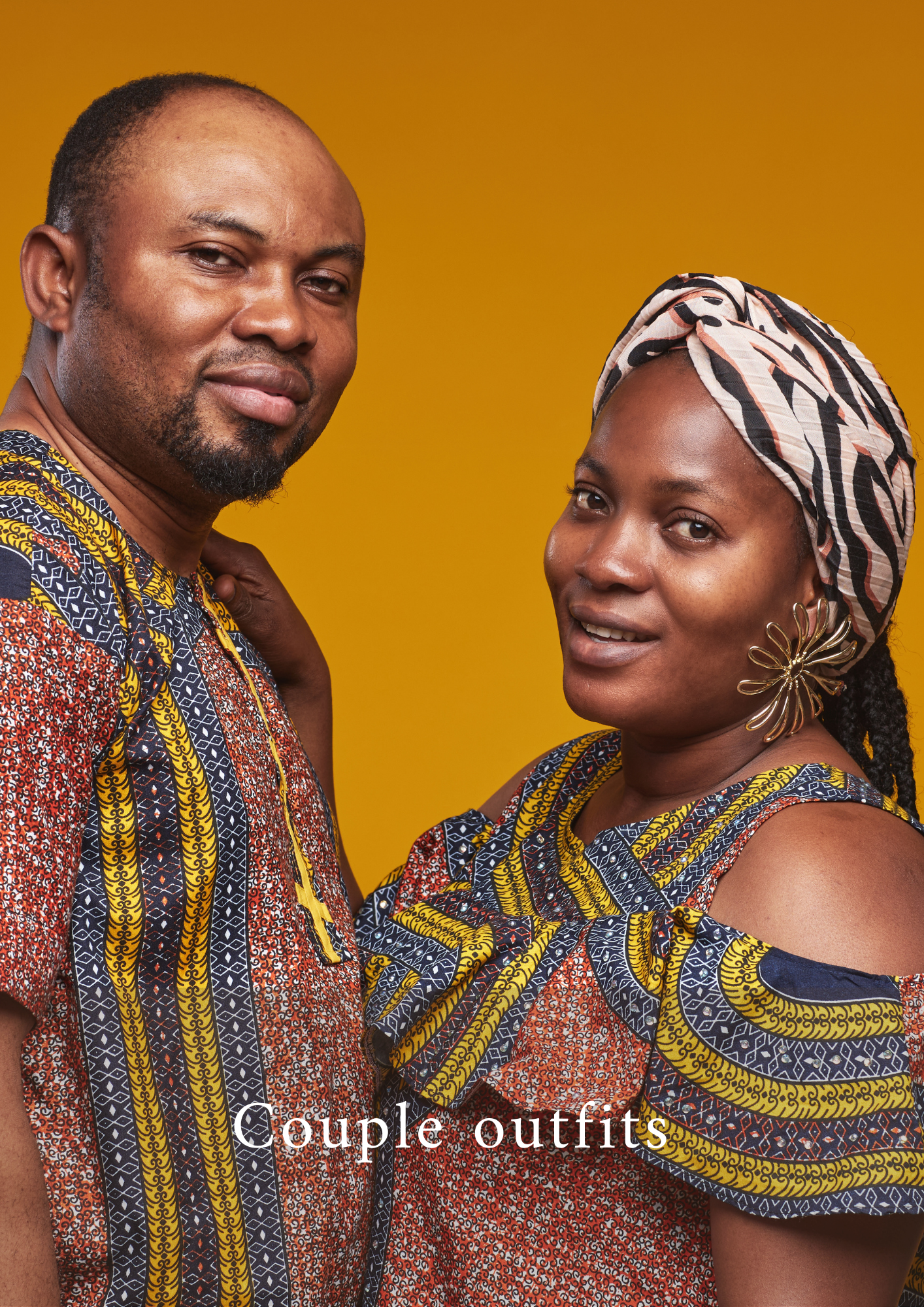 A couple wearing a matching Kitenge dress