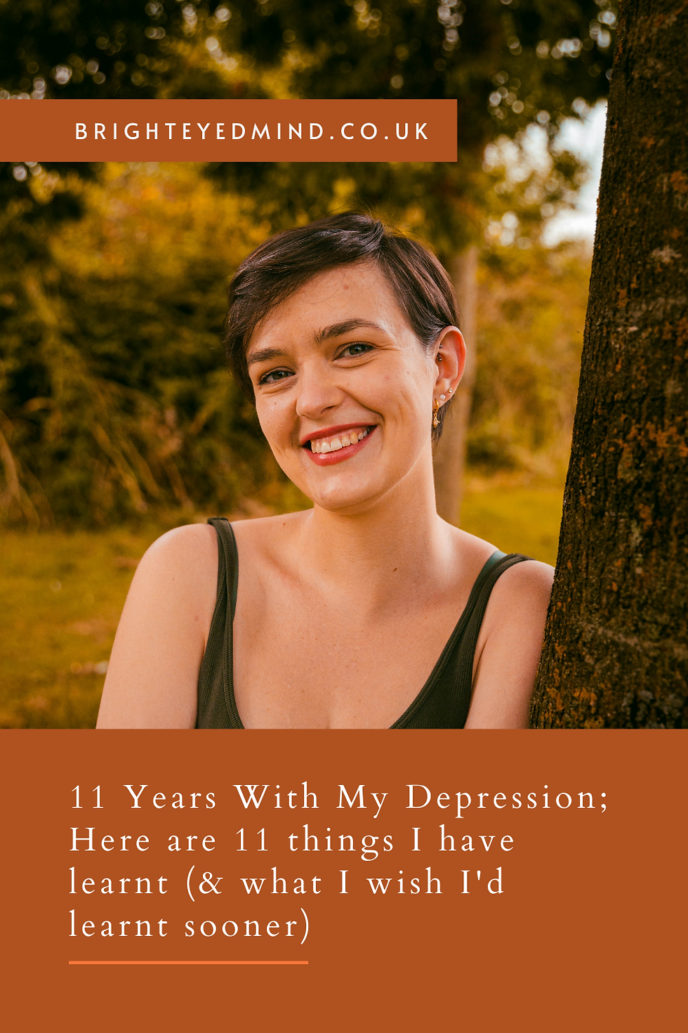 Sharable Pinterest tile, featuring the title of the blog post, web address, and photo of the author at 30 years old