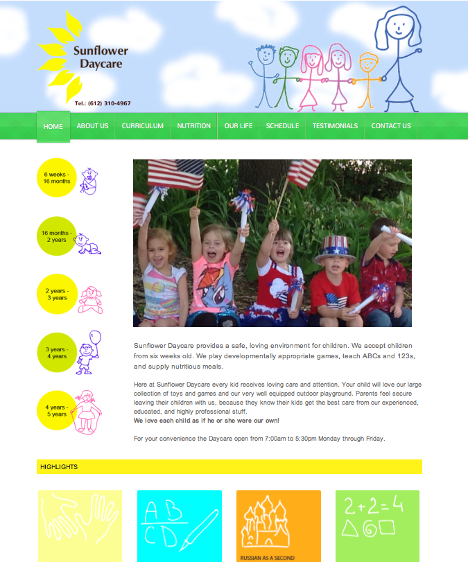Sunflower Daycare Website Design