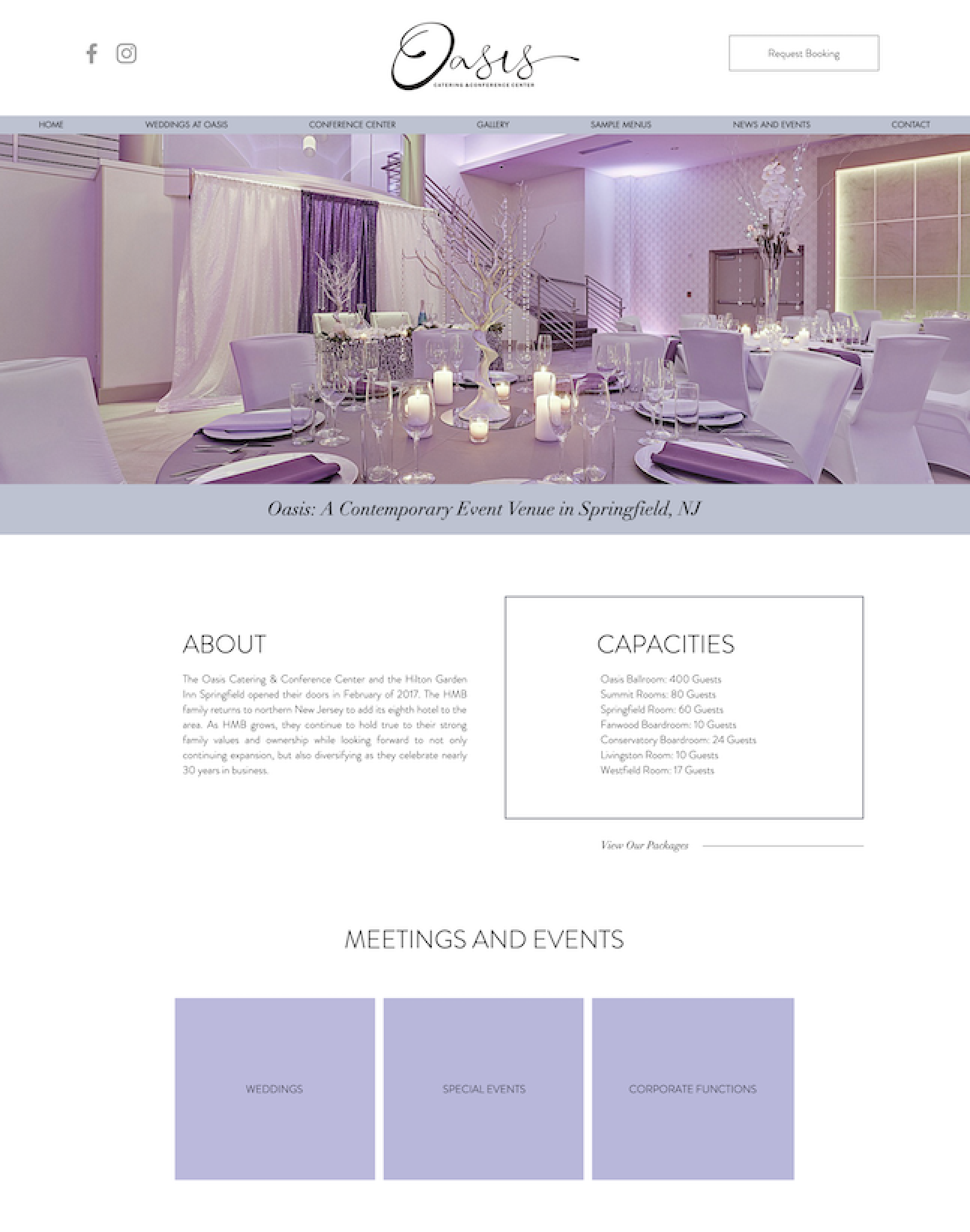 Oasis Event Center Website Design
