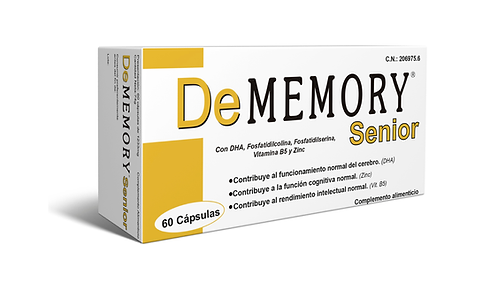 Caja DeMemory Senior 60 cápsulas, suplemento con DHA, fosfatidilserina y zinc para personas mayores
