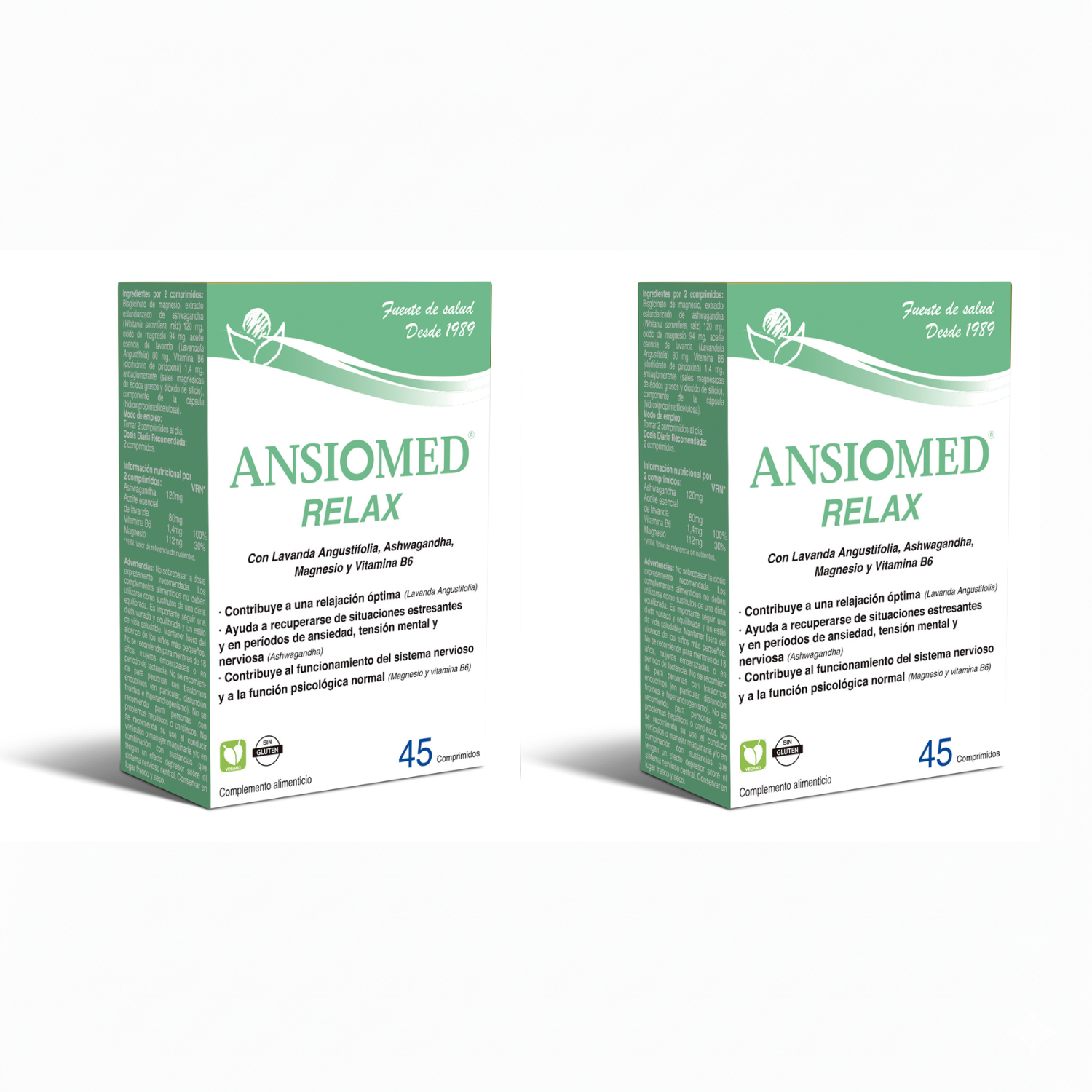 Ansiomed Relax pack de 2 unidades 45 comprimidos – fórmula con Ashwagandha y Lavanda para la relajación