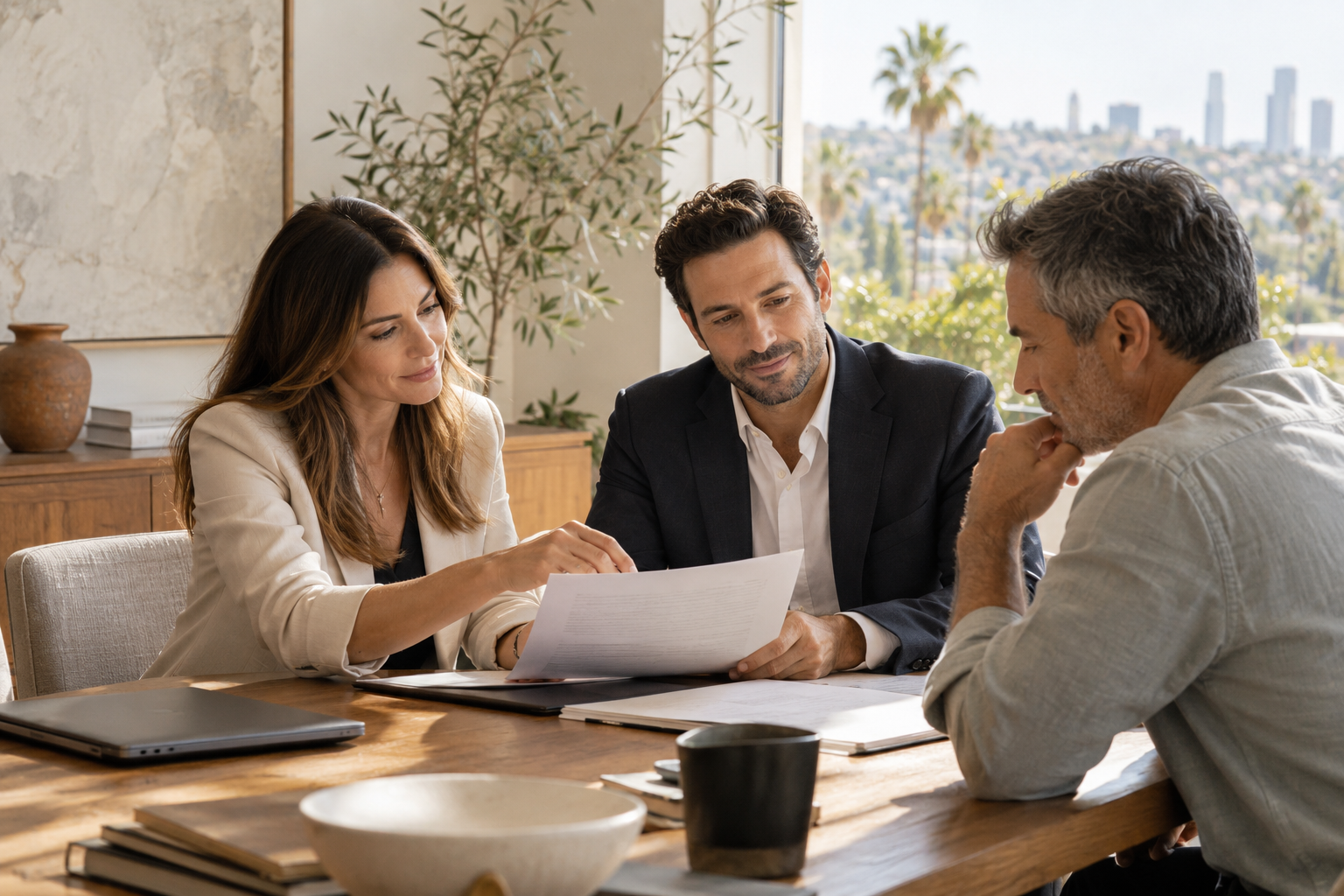 Professional advisers reviewing documents with a client