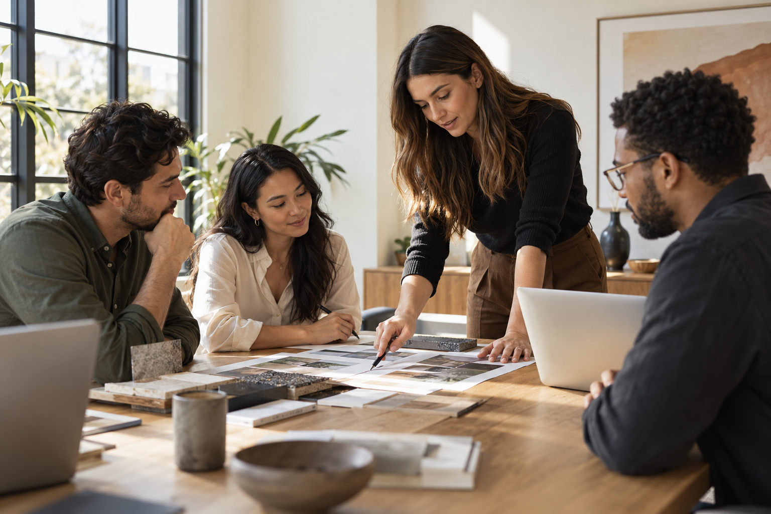Business team collaborating around a conference table