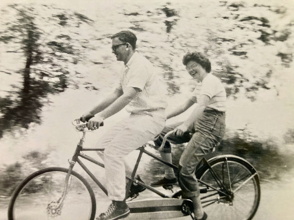 Pat and Darlene on a tandem bike