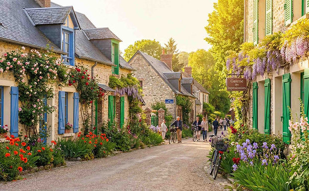 Si la présence de Monet est partout, Giverny a encore plus à offrir. Le village lui-même est une carte postale de la Normandie bucolique.
Prenez le temps de flâner le long de la rue Claude Monet, bordée de maisons de pierre anciennes, de galeries d'art et de cafés accueillants. Poussez la porte du Musée des Impressionnismes Giverny, dont l'architecture moderne s'intègre parfaitement au paysage, pour découvrir l'histoire et l'influence de ce mouvement artistique majeur à travers des expositions de classe internationale et ses propres jardins en "chambres de couleurs".