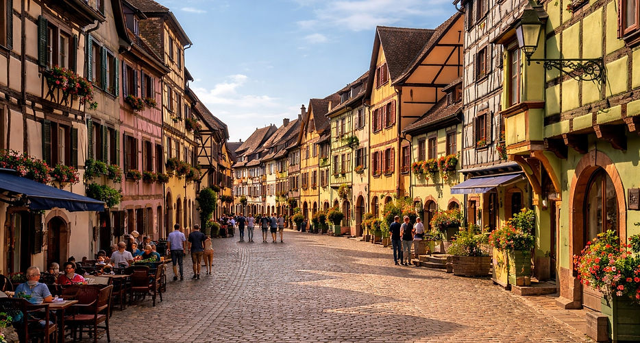 On ne peut dissocier Riquewihr de son prestigieux vignoble, réputé pour produire parmi les meilleurs vins blancs du monde.
Le Sentier Viticole des Grands Crus : Une superbe promenade au départ du village qui grimpe au milieu des vignes. Des panneaux explicatifs détaillent le travail des viticulteurs et la géologie particulière qui donne naissance aux célèbres cépages (Riesling, Gewurztraminer, Pinot Gris).
Le Grand Cru Schoenenbourg : Ce coteau exposé plein sud surplombe le village. C’est le terroir roi de Riquewihr, célèbre depuis le Moyen Âge pour donner des Rieslings d’une garde exceptionnelle et d’une minéralité d'une grande finesse.
Les caves séculaires : Le village est truffé de domaines viticoles familiaux historiques. Descendre dans leurs caves fraîches, au milieu des foudres en chêne centenaires, est un rituel incontournable pour une dégustation commentée.