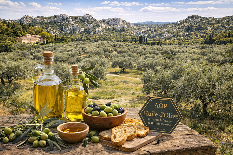 The microclimate of the Alpilles, swept by the powerful Mistral wind that purifies the crops, is the cradle of exceptionally high-quality local products.
The PDO Olive Oil of the Vallée des Baux-de-Provence: The Alpilles boast millions of olive trees. A visit to the traditional mills of Maussane-les-Alpilles or Mouriès (France's leading olive-growing town) reveals a vibrant oil with notes of fresh hay or artichoke, extracted from unique local varieties such as Salonenque and Béruguette.
The wines of the PDO Les Baux-de-Provence: A pioneer in organic and biodynamic viticulture, this exclusive vineyard flourishes on the rocky slopes. The often spectacular estates produce powerful reds and luscious rosés born from the very rock.