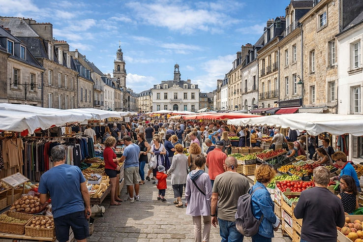 Auray est également marquée par des événements historiques majeurs, notamment la Bataille d'Auray en 1364 qui mit fin à la guerre de Succession de Bretagne. Ce passé est palpable à travers les monuments et les récits locaux, conférant à la ville une profondeur et une identité fortes.
Auray est réputée pour son marché hebdomadaire (le lundi), l'un des plus importants de la région, qui attire une foule considérable et où l'on trouve tous les produits du terroir breton. L'atmosphère y est vibrante et authentique. La ville est également un point de départ idéal pour explorer la région, notamment la proche Baie de Quiberon, le Golfe du Morbihan et ses îles, ainsi que les sites mégalithiques de Carnac.