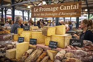 Aurillac est une ville qui sait vibrer, particulièrement lors de ses grands rendez-vous :
Le Festival International de Théâtre de Rue : Chaque mois d'août, la ville se transforme en une scène géante à ciel ouvert. C'est l'un des plus grands événements du genre en Europe, attirant des artistes et des spectateurs du monde entier dans une ambiance électrique et fraternelle.
Le Fromage Cantal : On ne peut passer à Aurillac sans goûter au "roi des fromages d'Auvergne". Les halles du marché (le mercredi et le samedi matin) sont le lieu parfait pour déguster un Cantal entre-deux ou un Salers, accompagnés de charcuterie locale de montagne.